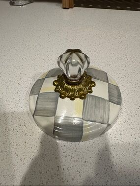 MacKenzie-Childs Sterling Check Glass Jar Lid with Gold Accent